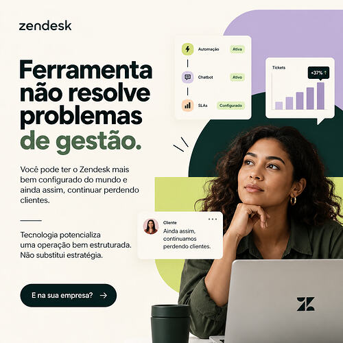 Ferramenta não resolve problemas de gestão — criativo Zendesk